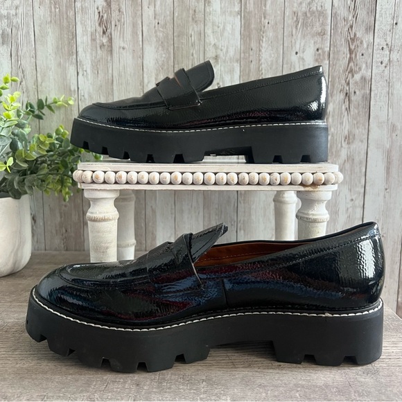 Franco Sarto Black Patent Platform Loafers Preppy Business Casual Womens 9.5 - Picture 2 of 6